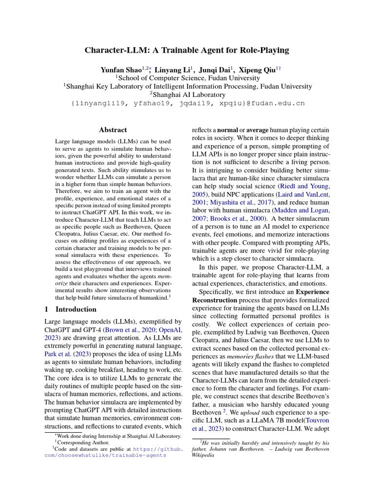 Character-LLM: A Trainable Agent For Role-Playing | PDF | Ludwig Van ...
