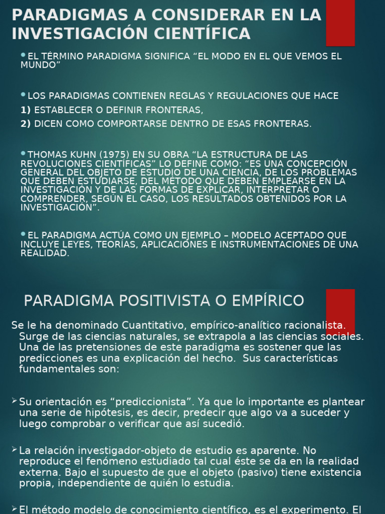 Tres Paradigmas en Investigación Científica | PDF | Paradigma | Método ...