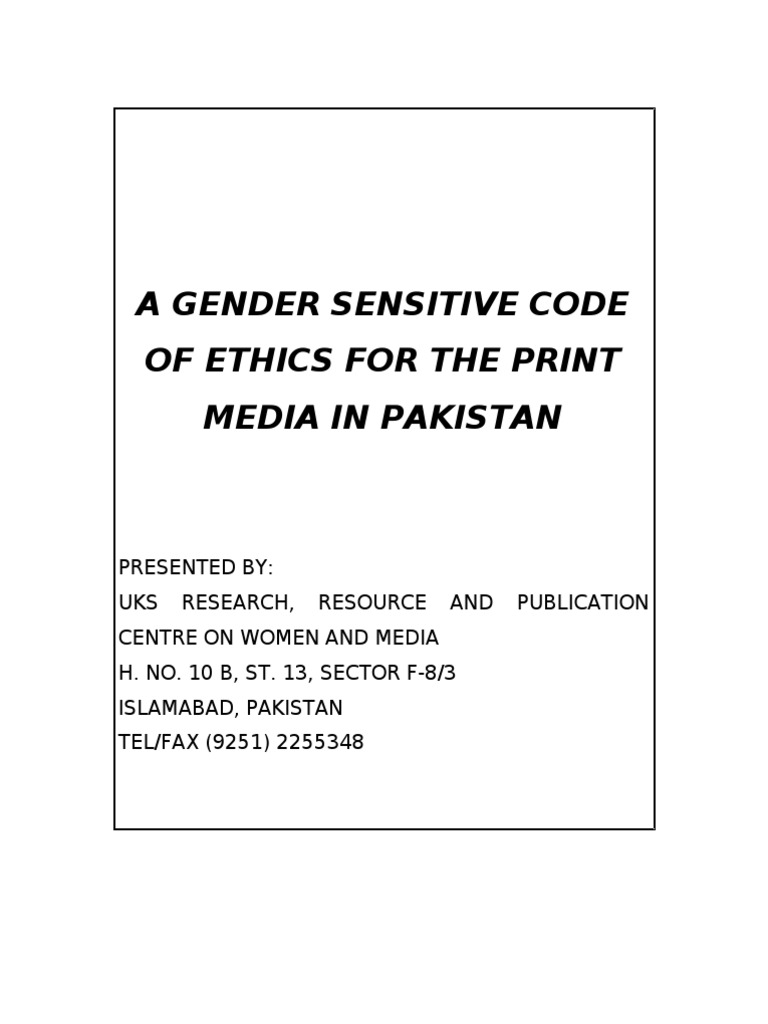 Gender Sensitive Ethics for Pakistan Media | PDF | Gender | Gender Studies