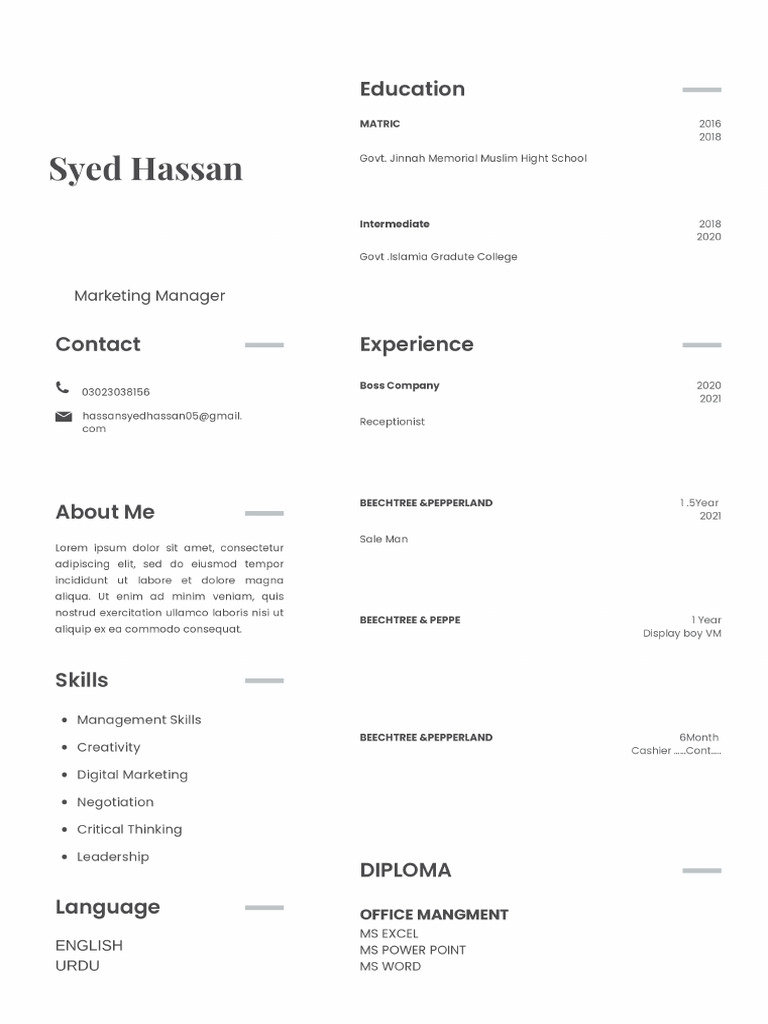 Minimalist Professional CV Resume PDF | PDF