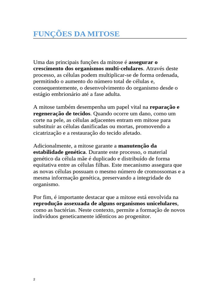 Funções Da Mitose | PDF