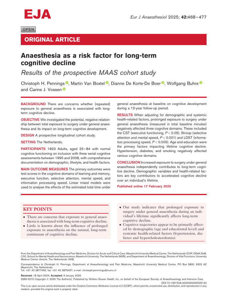 Anaesthesia As A Risk Factor For Long Term.11 | PDF | Cohort Study ...