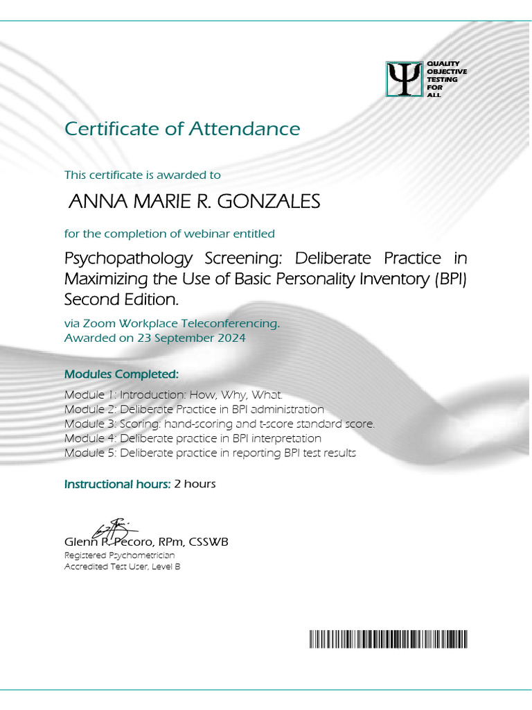 Certificate of Attendance | PDF