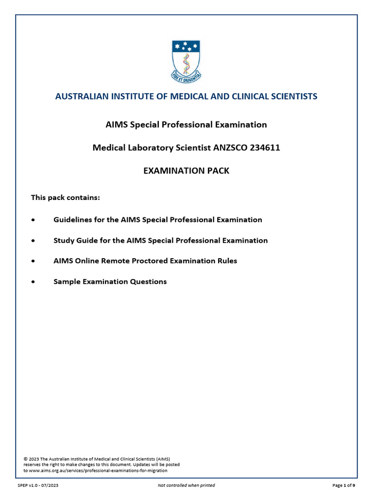 AIMS Medical Laboratory Scientist Exam Guide | PDF | Medical Laboratory ...