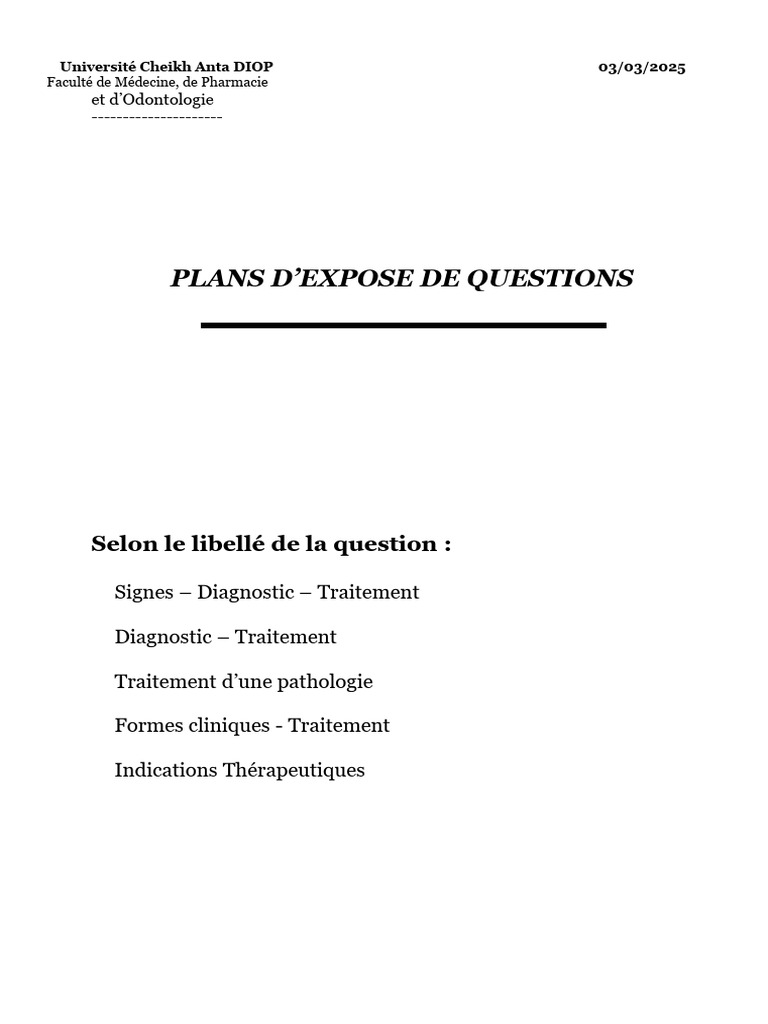 Plans d'exposé : Signes et traitements médicaux | PDF | Diagnostic ...