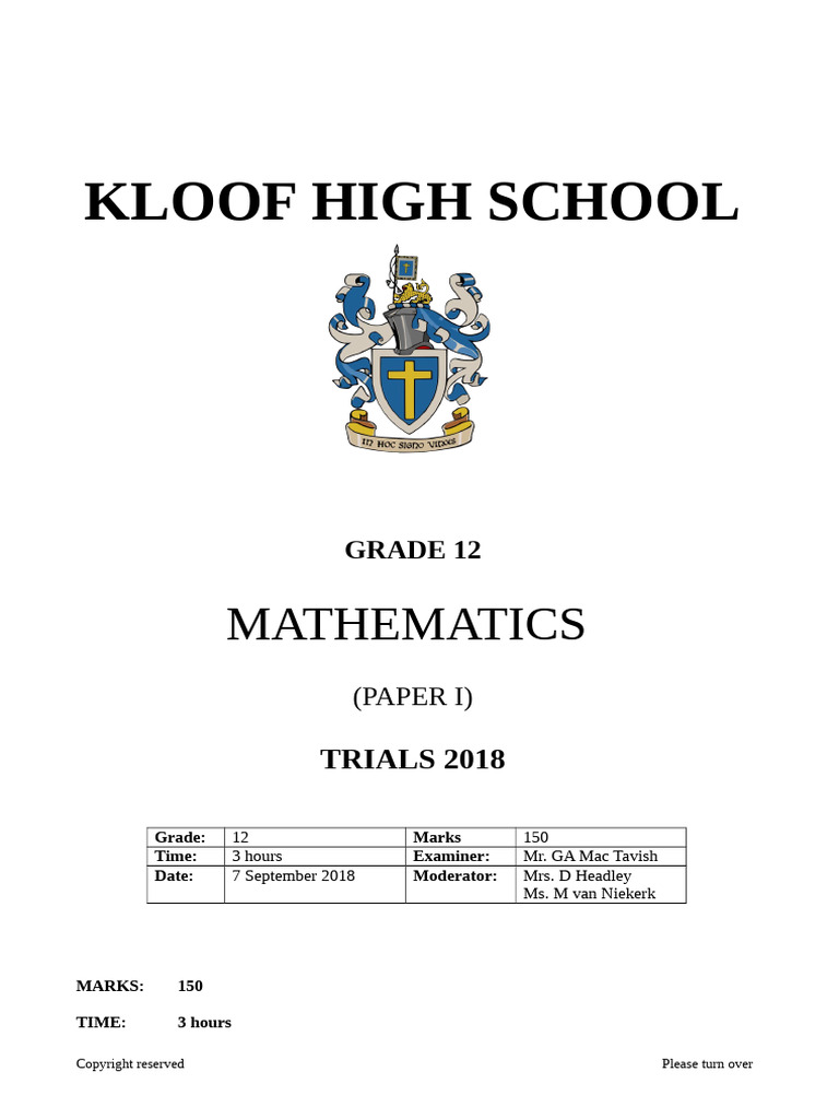 Mathematics P1 Trials 2018 | PDF | Function (Mathematics) | Cartesian ...
