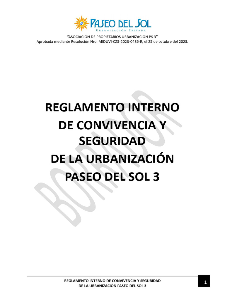 Reglamentos Internos - Urbanizacion PS3 08032025 | PDF | Propiedad ...