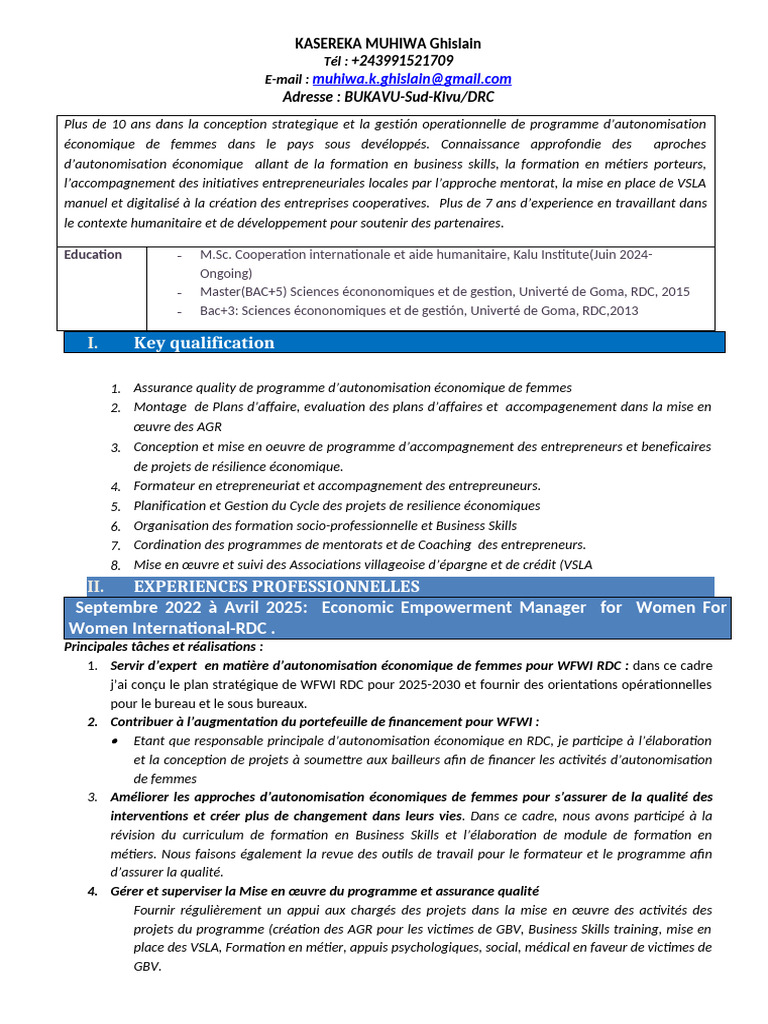 Expert en autonomisation économique des femmes | PDF | Consultant ...