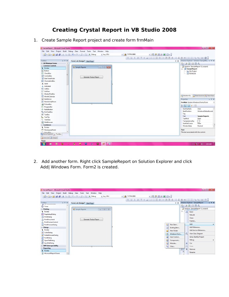 Create Crystal Reports in VB Studio 2008 | PDF | Business | Computers