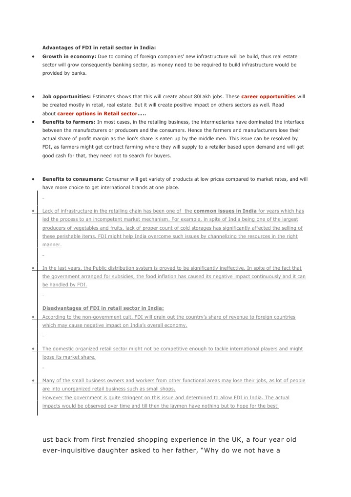 FDI Advantages in Indian Retail Sector | PDF | Foreign Direct ...