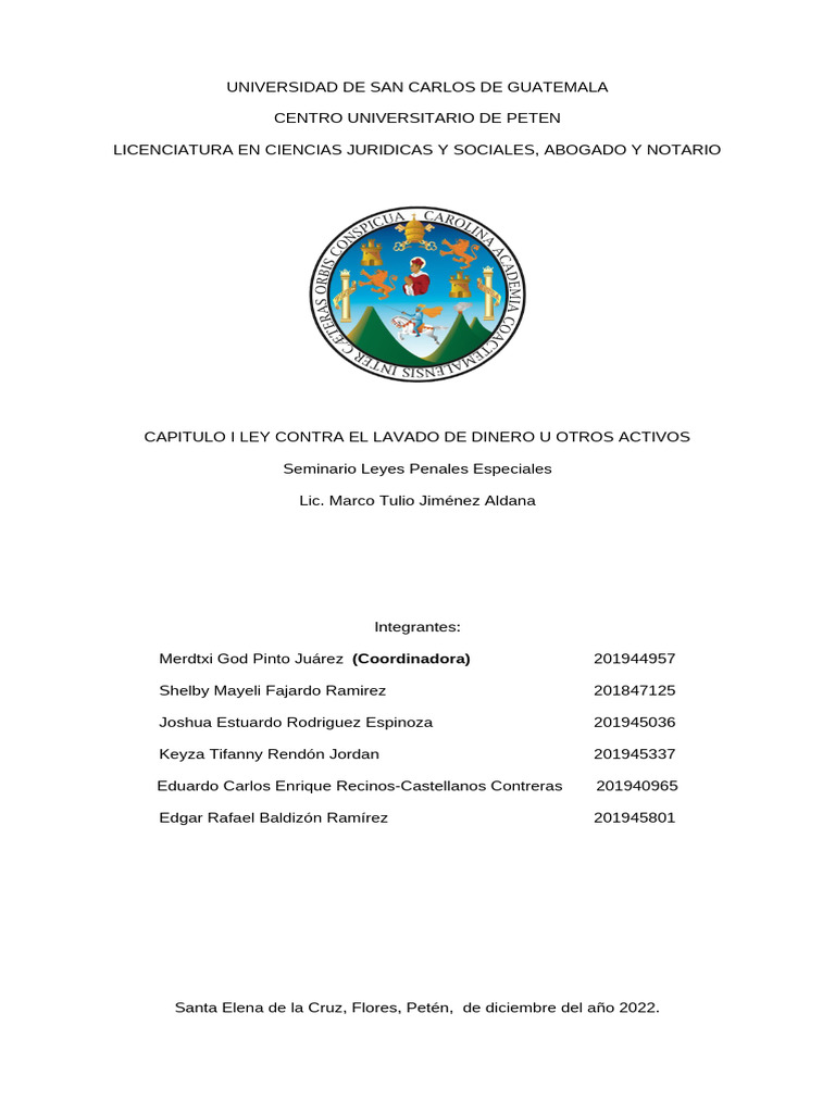 Capitulo 1 Ley Contra El Lavado de Dinero U Otros Activos | PDF ...