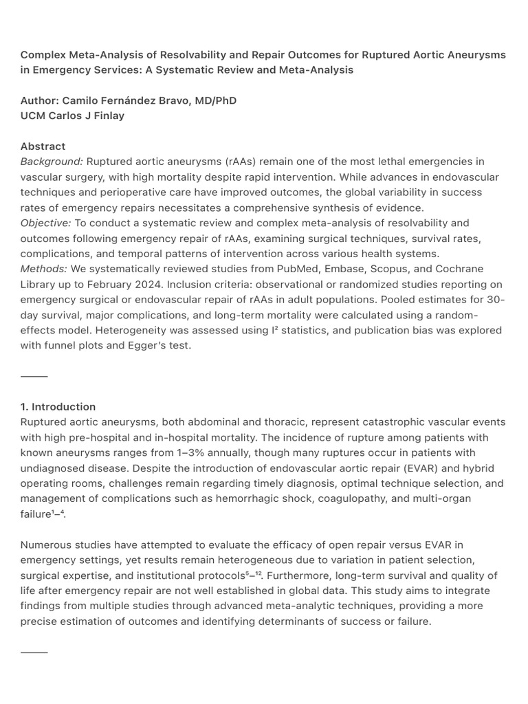 Meta-Analysis of Ruptured Aortic Aneurysms | PDF | Meta Analysis ...