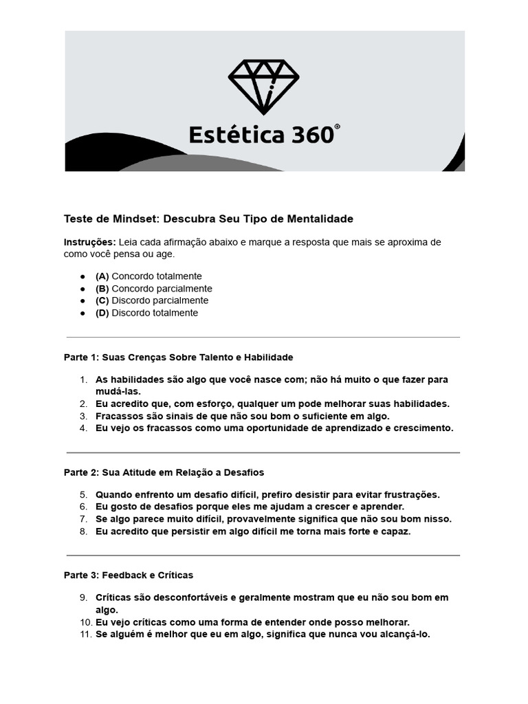 Teste de Mentalidade: Descubra Seu Tipo | PDF