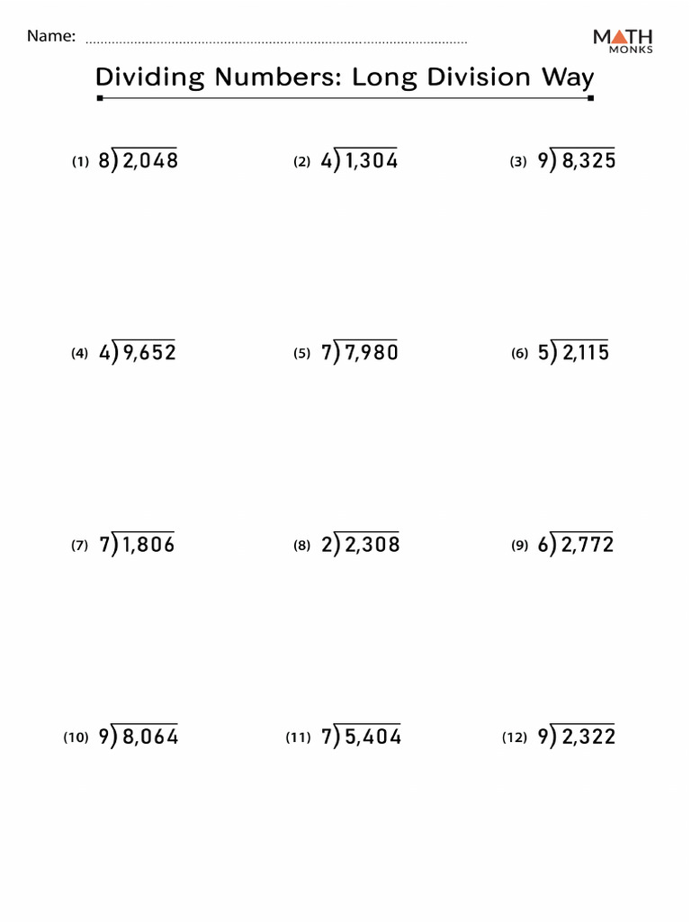 Free Printable Long Division Worksheets | PDF