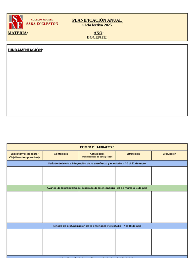 Planificación Anual Docente 2025 | PDF