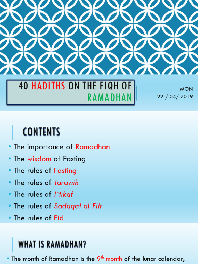 40 Hadiths on Ramadan Fiqh | PDF | Ramadan | Muhammad