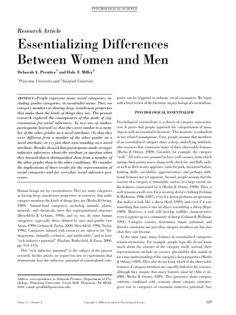 Essentializing Differences Between Women and Men | PDF | Essentialism ...