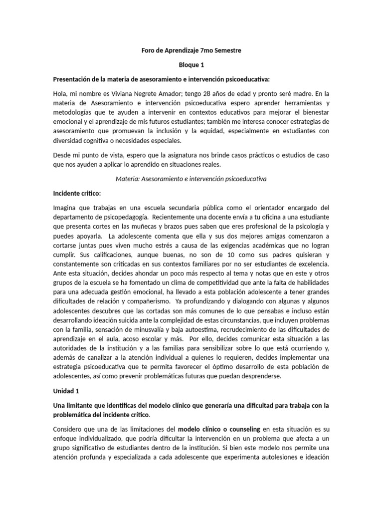 Foro de Aprendizaje 7mo Semestre Boque 1 | PDF | Terapia racional de ...