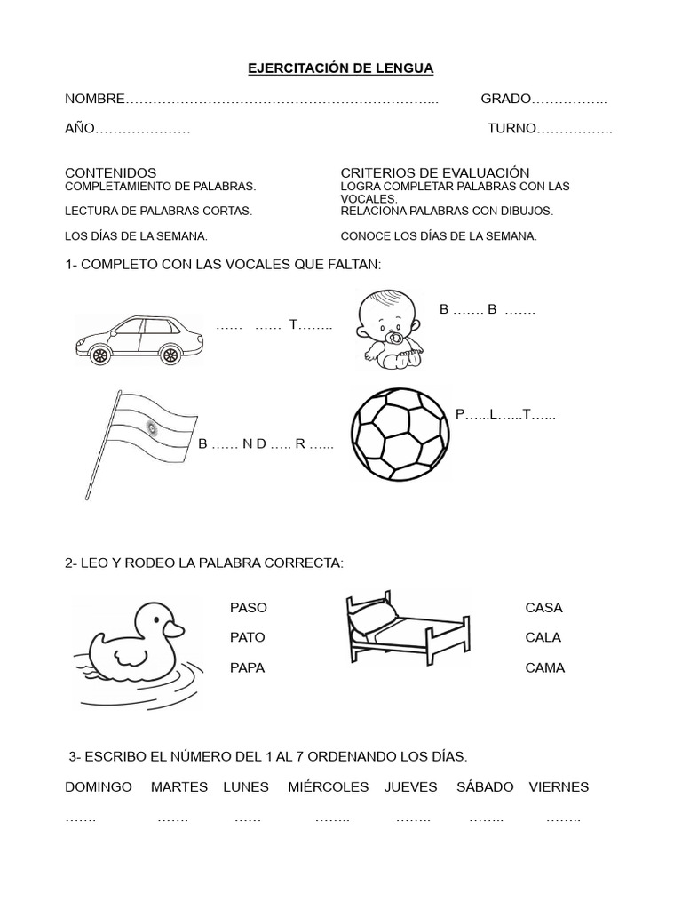 Ejercicios de Lengua y Matemática para Niños | PDF