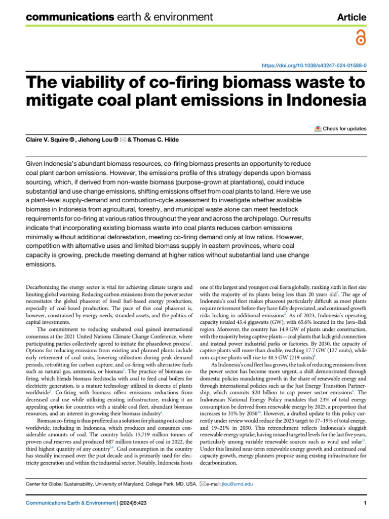 The Viability of Cofiring Biomass Waste To Mitige Coal Plant Emissions ...