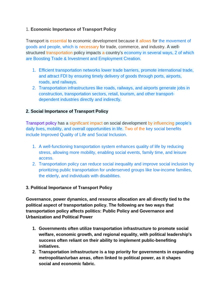 Importance of Transport Policy | PDF | Transport | Infrastructure