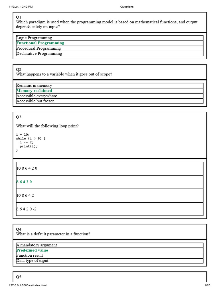 Programming Concepts and Questions | PDF | Variable (Computer Science ...