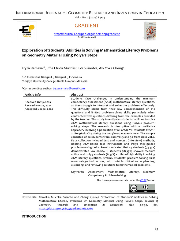 Exploration of Students' Abilities in Solving Mathematical Literacy ...