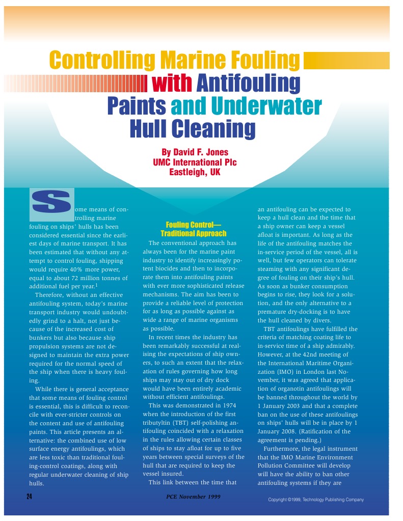 Controlling Marine Fouling With Anti Fouling Paints and Underwater Hull