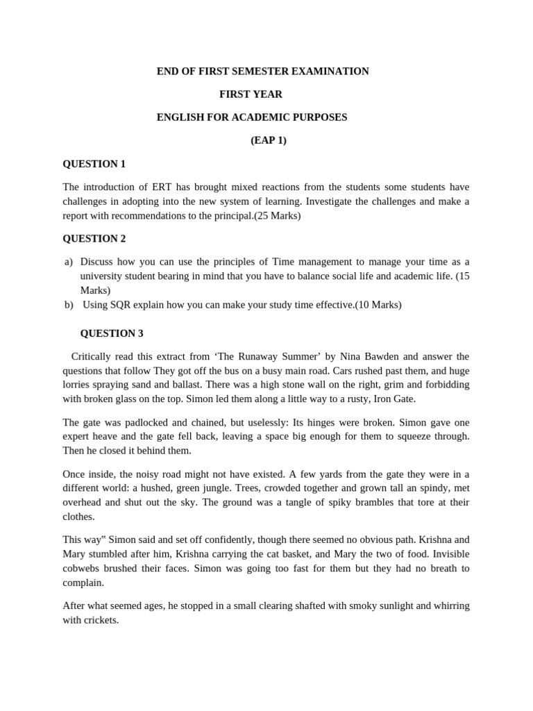 EAP 1 Exam: Challenges & Time Management | PDF