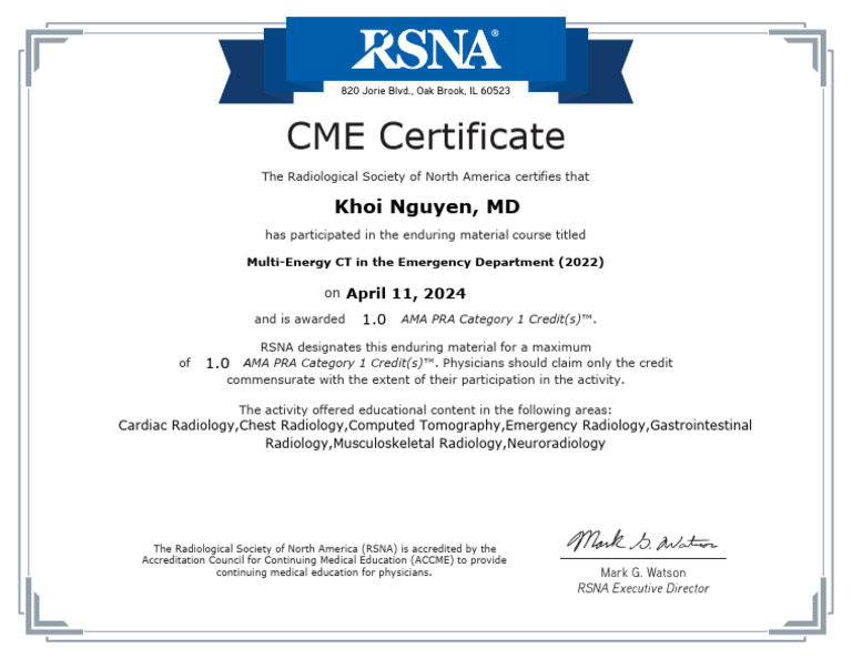 CME Certificate for Multi-Energy CT Course | PDF