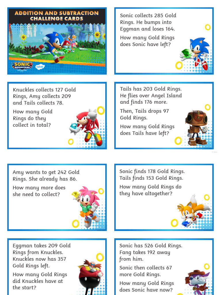 Sonic Math Challenge Cards | PDF | Japanese Games | Video Games