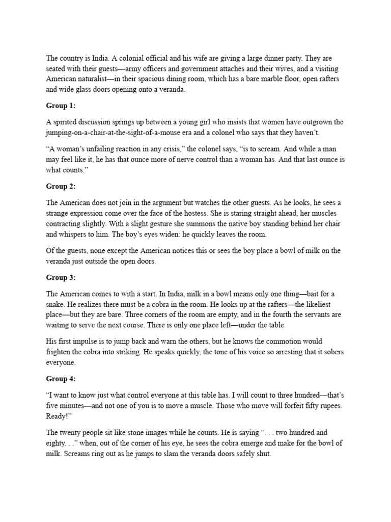 Dinner Party Drama: Cobra Encounter in India | PDF