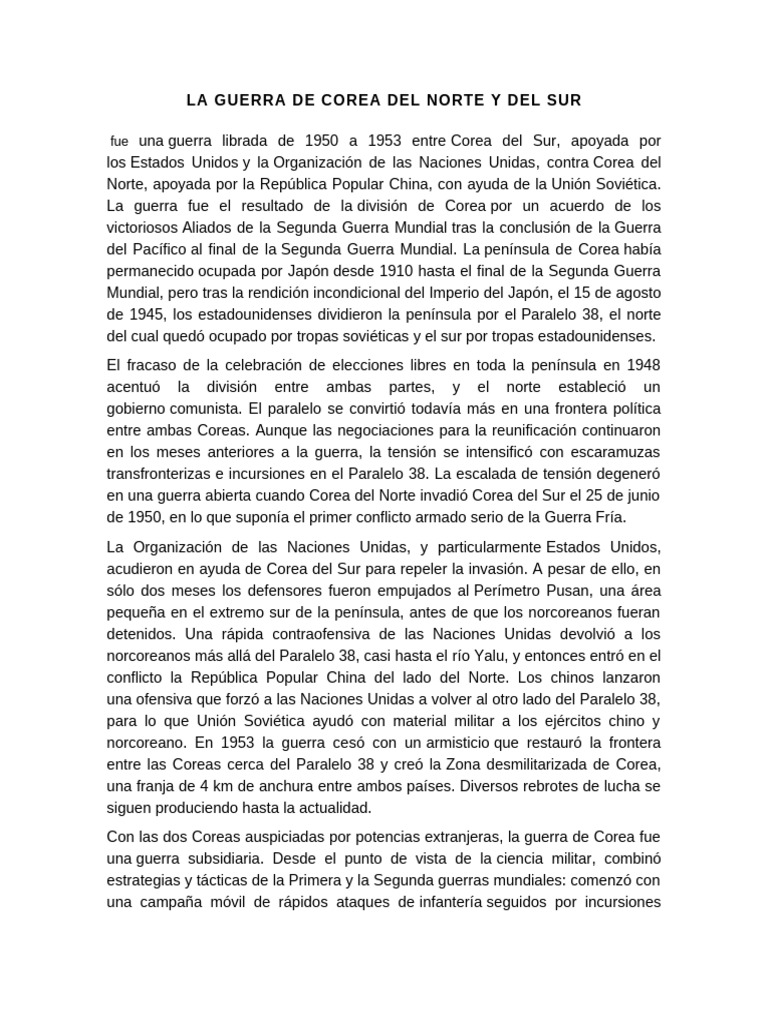 La Guerra de Corea Del Norte y Del Sur | PDF | guerra coreana | guerra ...