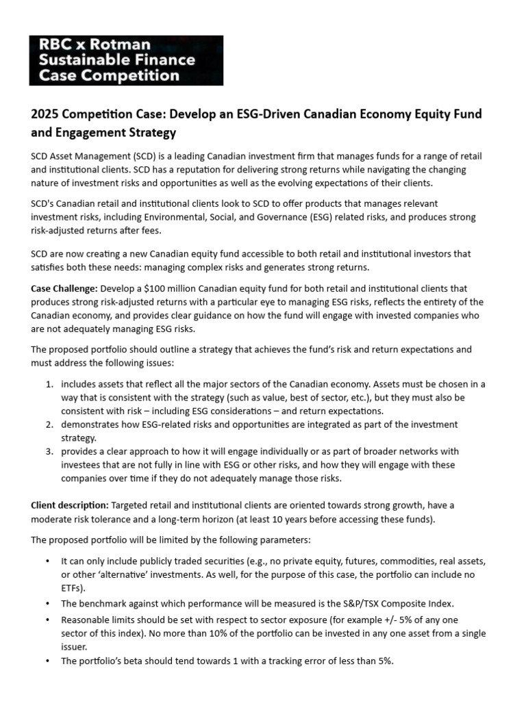2025 RBC X Rotman Sustainable Finance Case | PDF | Investing | Corporations