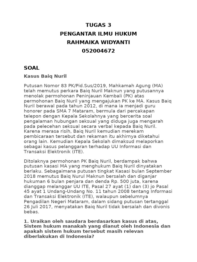 Kasus Baiq Nuril dan Relevansi UU ITE | PDF