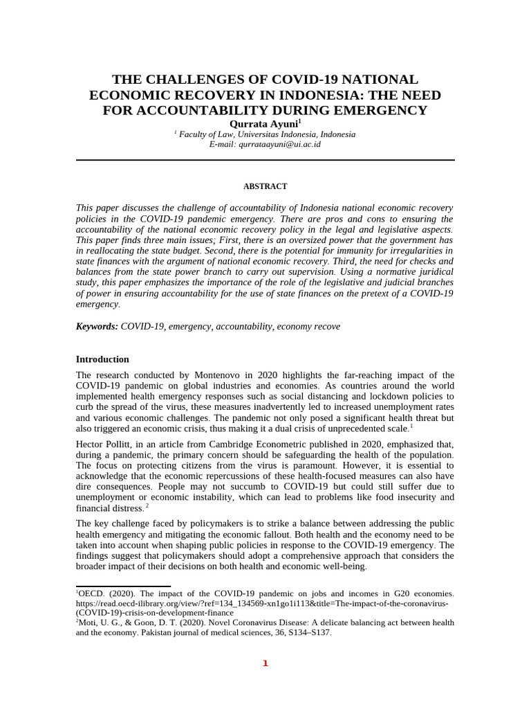 (Template) The Challenges of Covid-19 National Economic | PDF ...