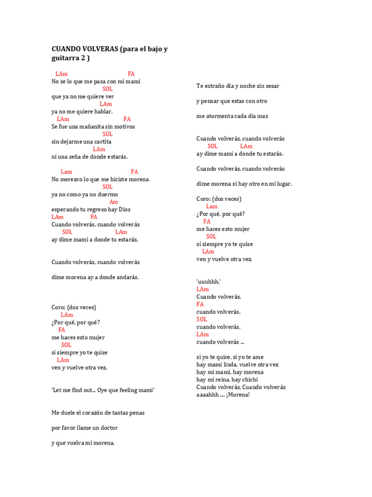 Aventura - Cuando Volveras Am | PDF