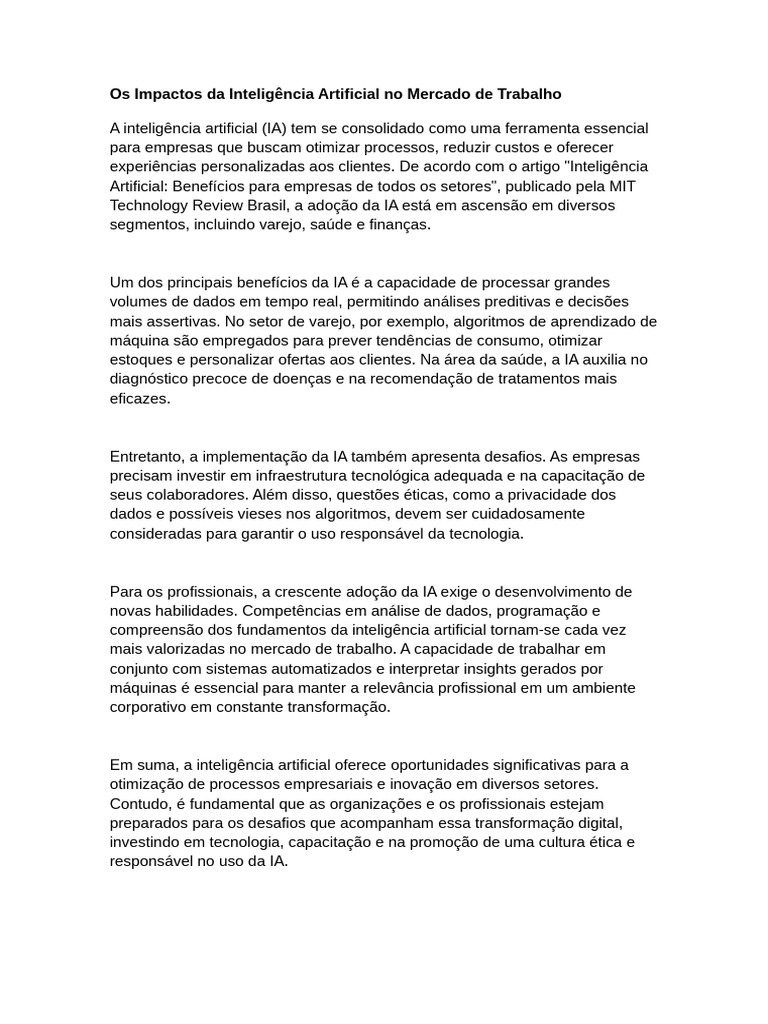 Impactos da IA no Mercado de Trabalho | PDF