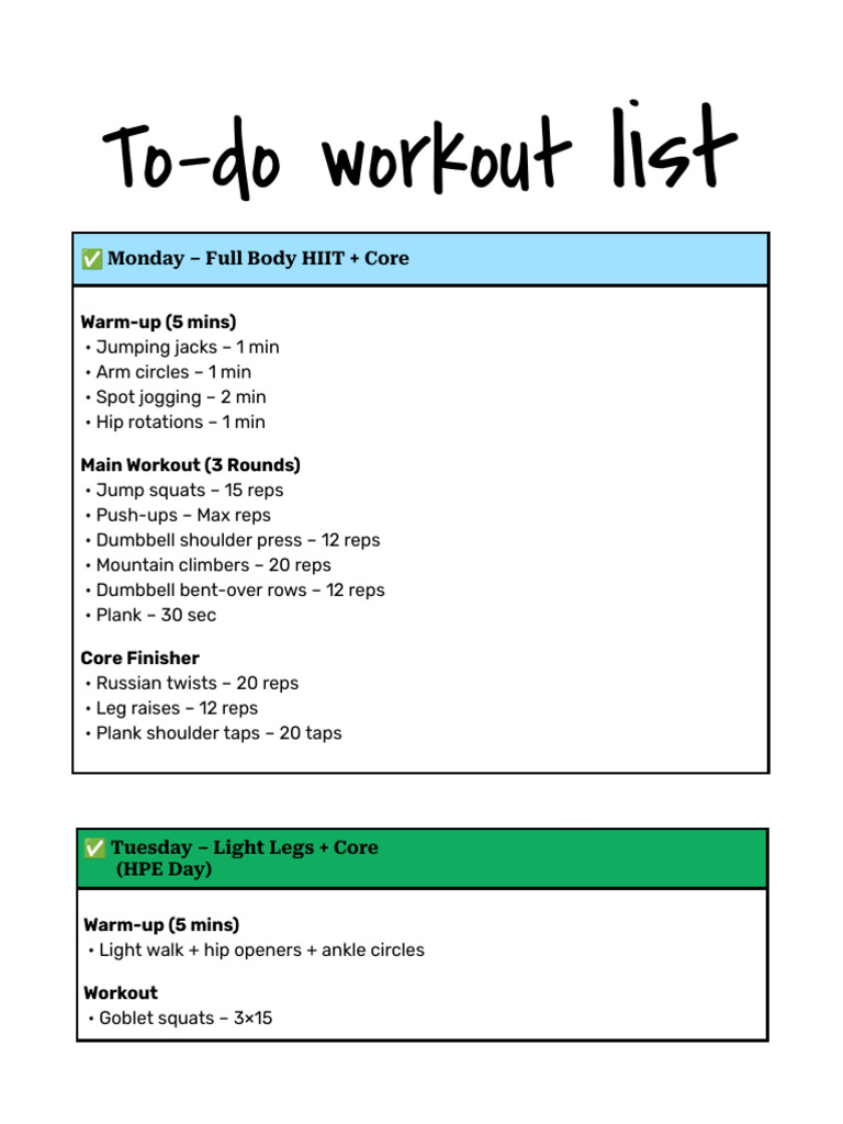 To-do workout list | PDF