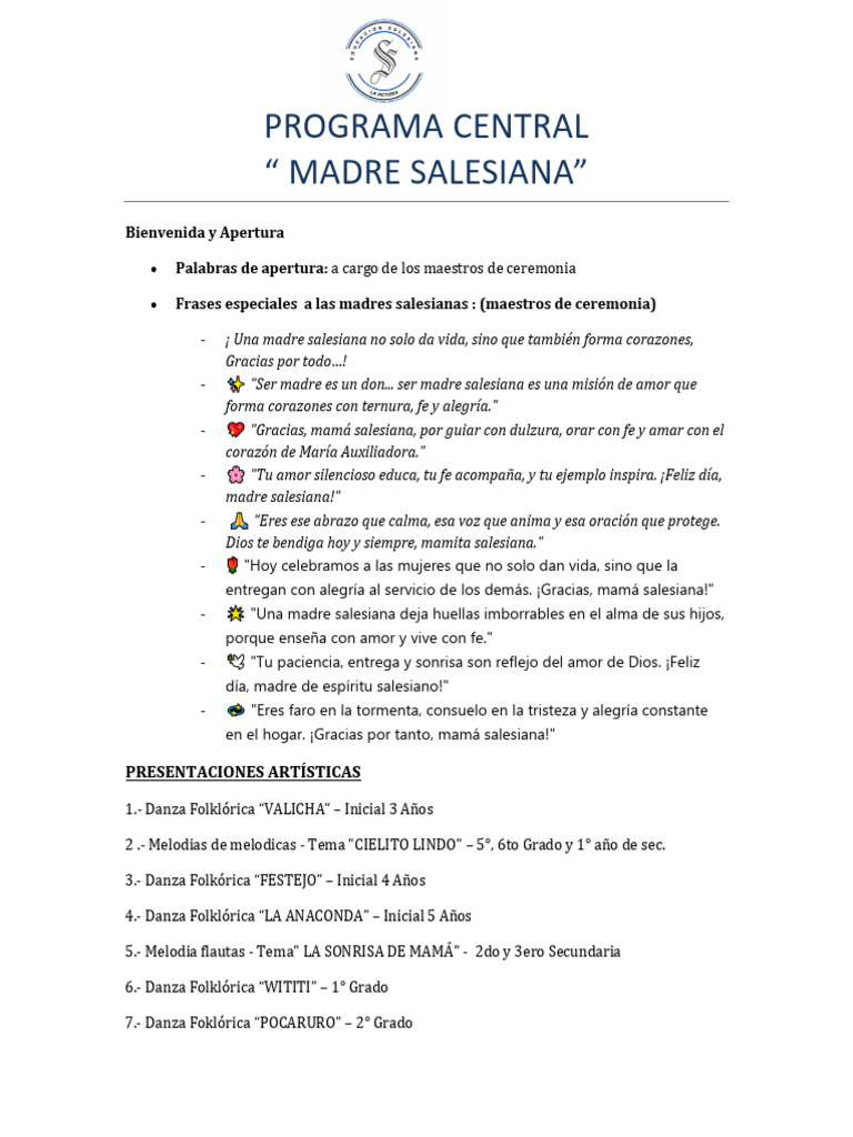 Programa Dia de La Madre 2025 | PDF | Amor