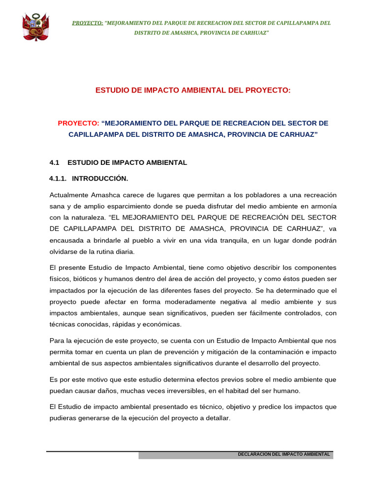 Estudio de Impacto Ambiental | PDF | Evaluación de impacto ambiental ...