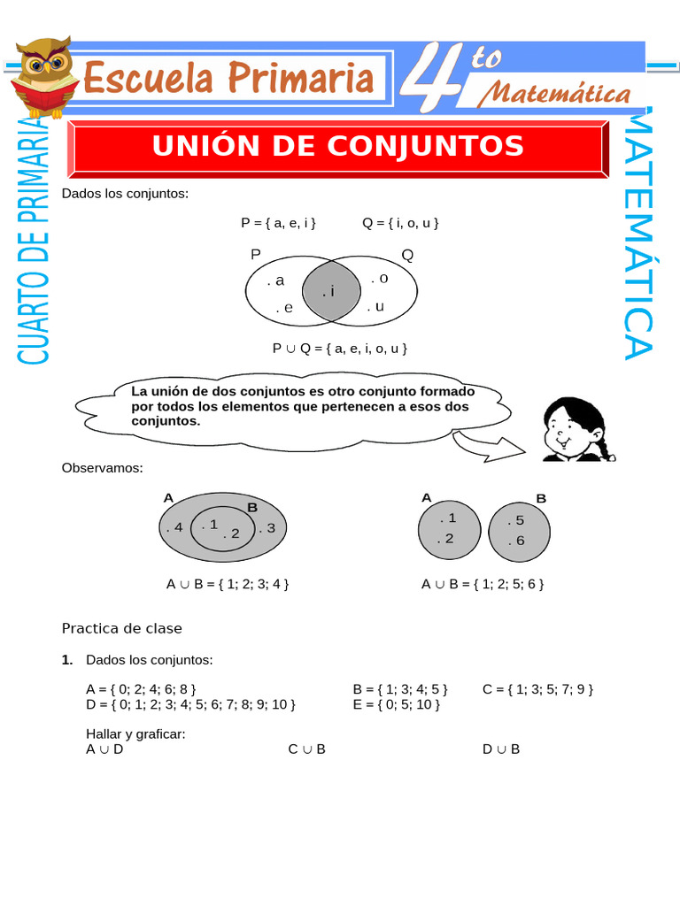 Unión de Conjuntos para Cuarto de Primaria | PDF