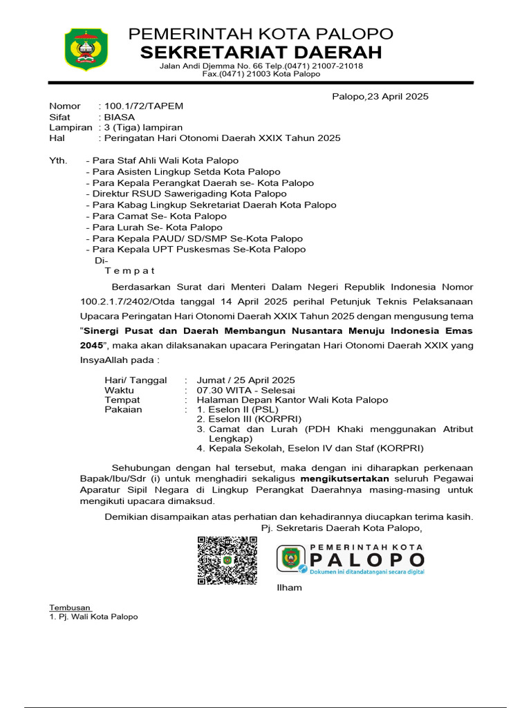 Peringatan Hari Otda 2025 Palopo | PDF