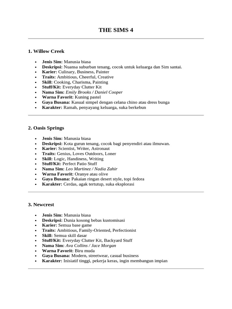 Karakter dan Karier di The Sims 4 | PDF