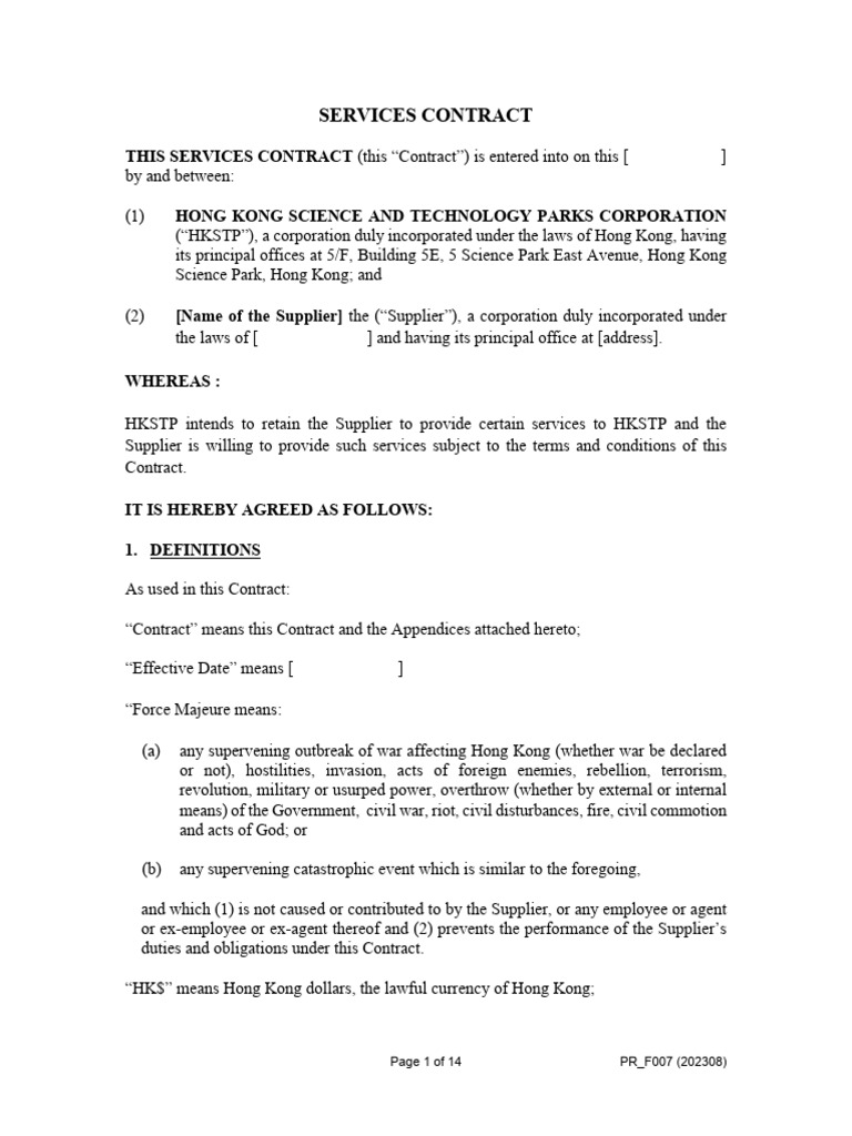 Contract For Services Template | PDF | Indemnity | Intellectual Property