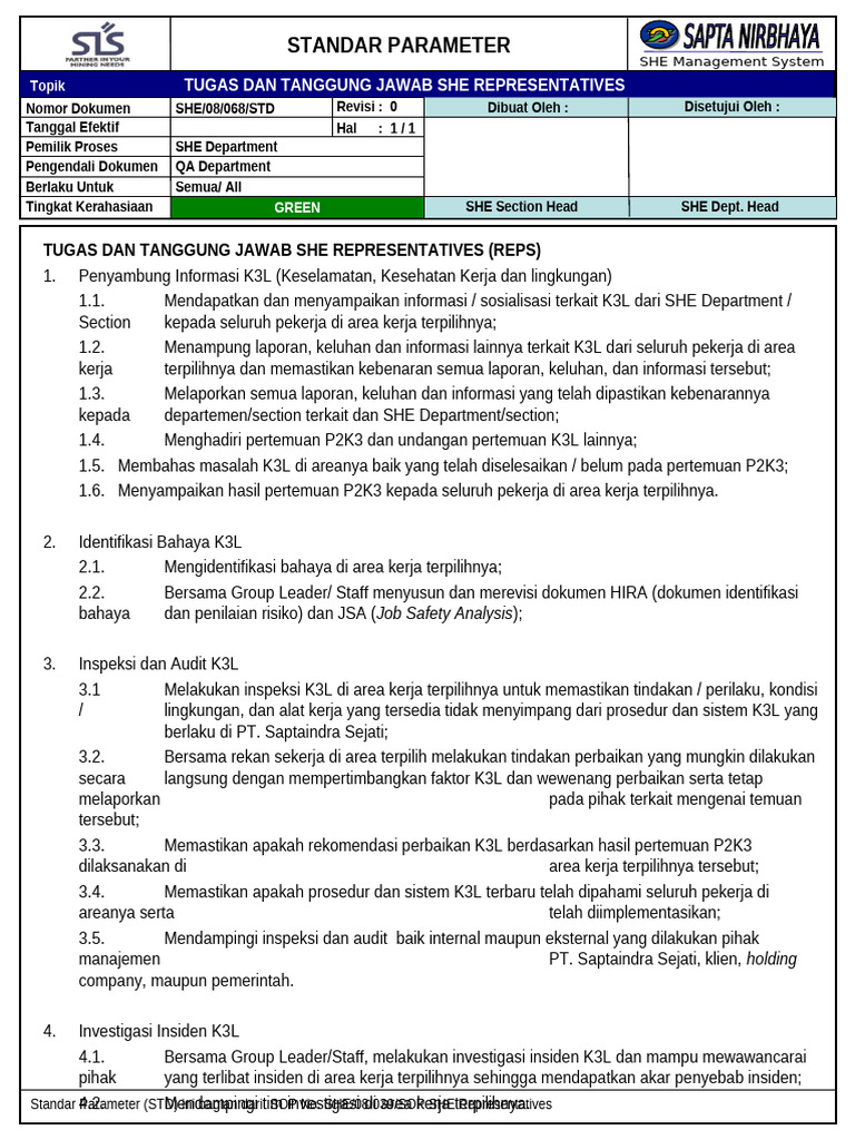 Tugas SHE Representatives dalam K3L | PDF