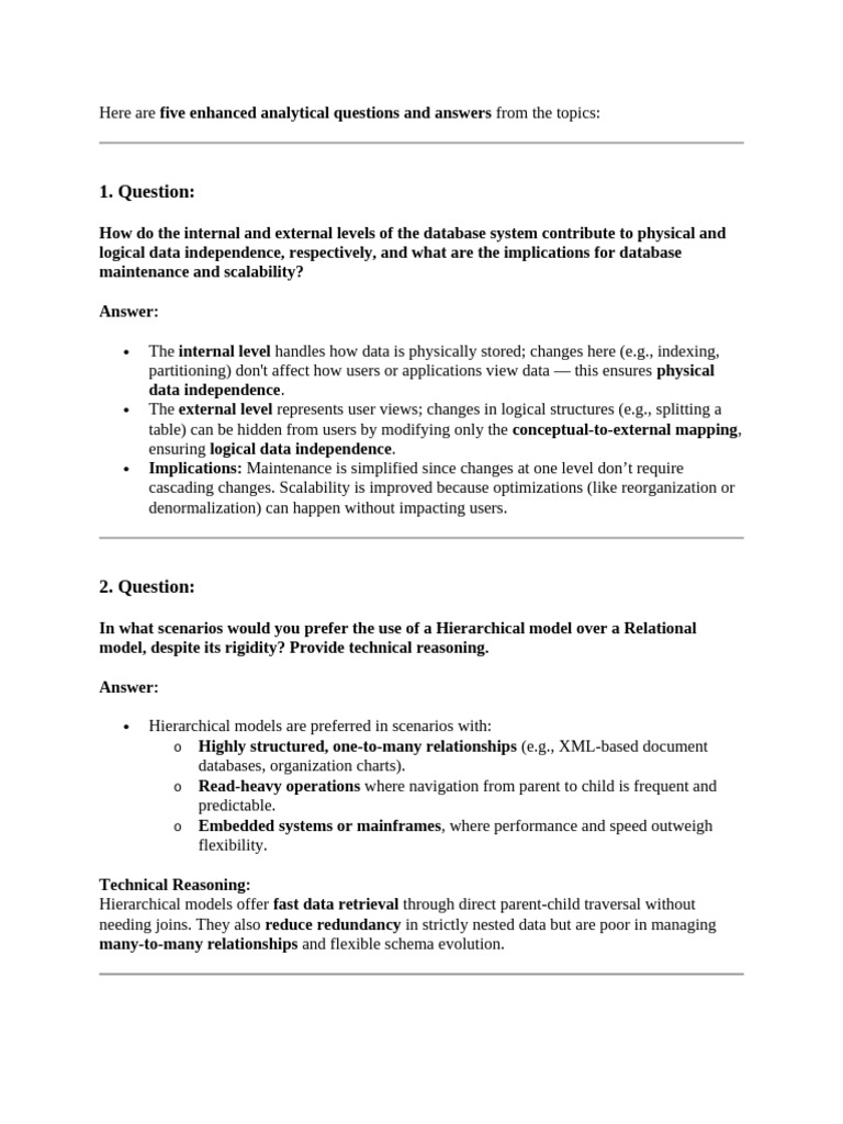Here Are Five Enhanced Analytical Questions and Answers From The Topics ...