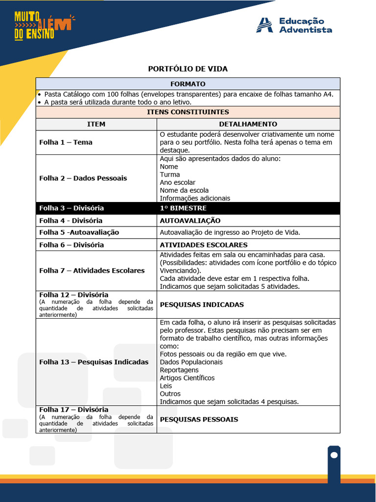 Folha de Portfólio Escolar | PDF