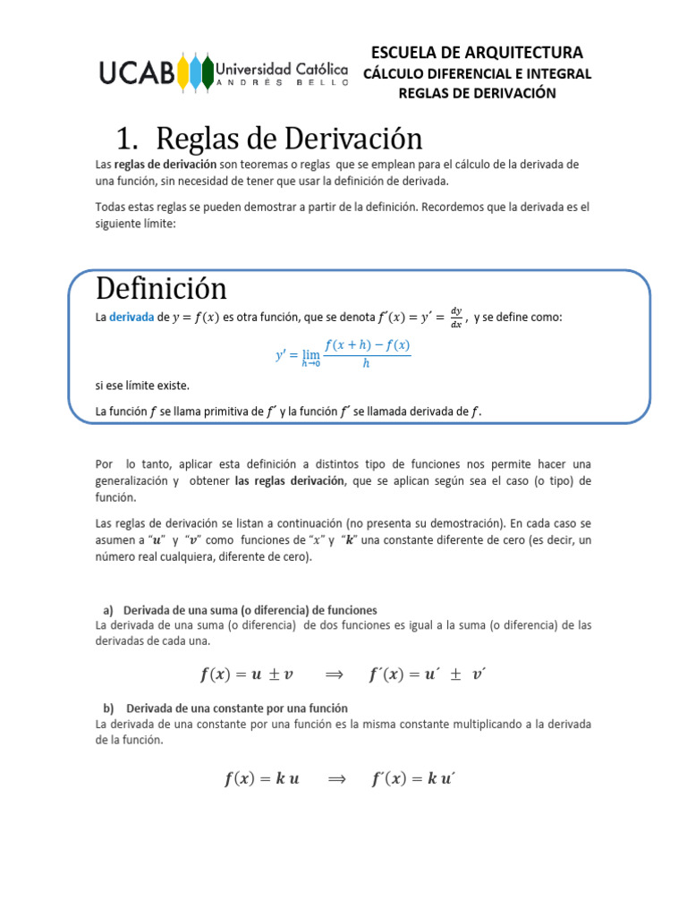 2 Cálculo Diferencial e Integral - Reglas de Derivación | PDF ...