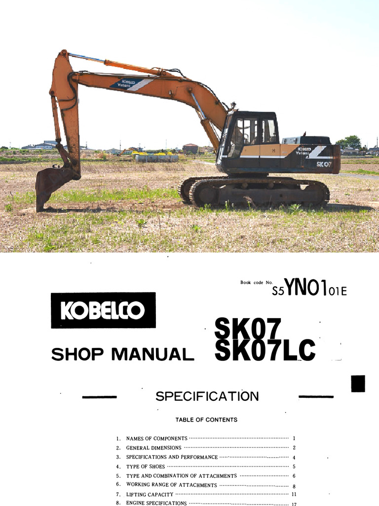 Kobelco SK07 Excavator Specifications | PDF | Vehicles | Vehicle 